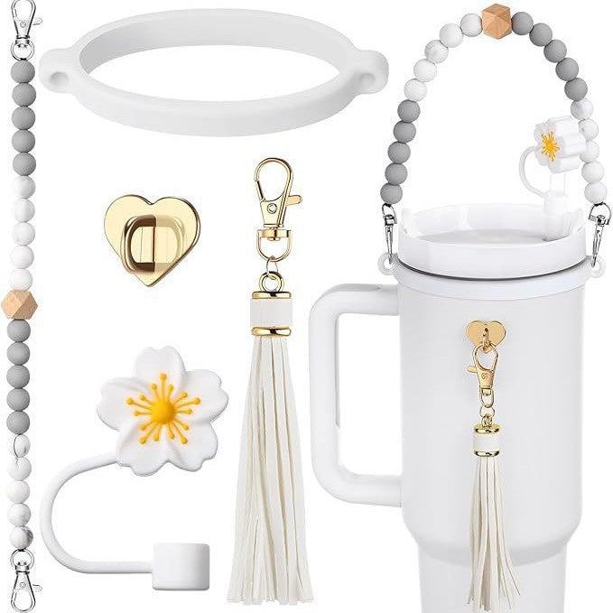 Wholesale Cup with colorful silicone cup cover, hand rope, cup chain, flower straw